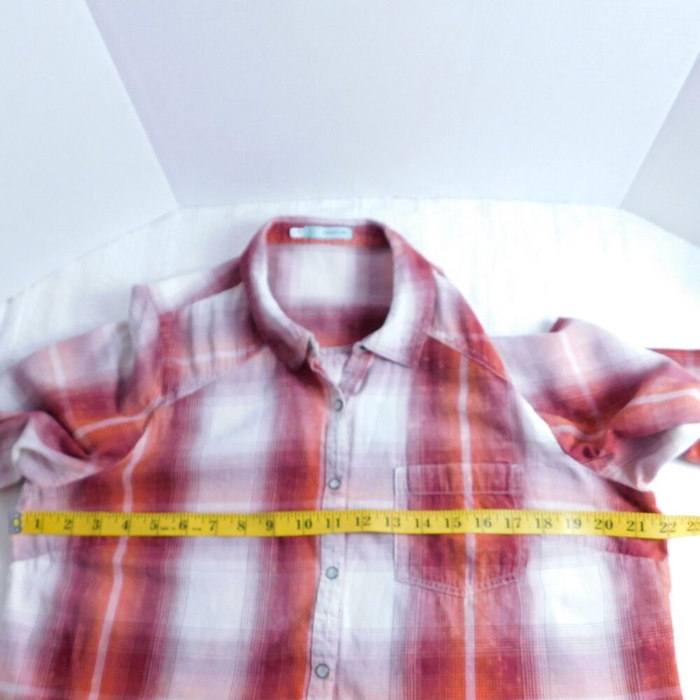 Maurices Shirt XL Plaid Brushed Cotton Pearl Snap Red Orange White Long Sleeve - Picture 13 of 16
